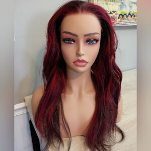 CSC dark brown & red free parting layered synthetic wig